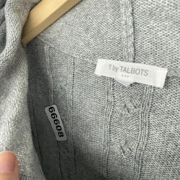 T by TALBOTS Sweater XL Rib Cable Boxy Hoodie Jumper Pullover Cotton Blend Gray - Picture 11 of 11
